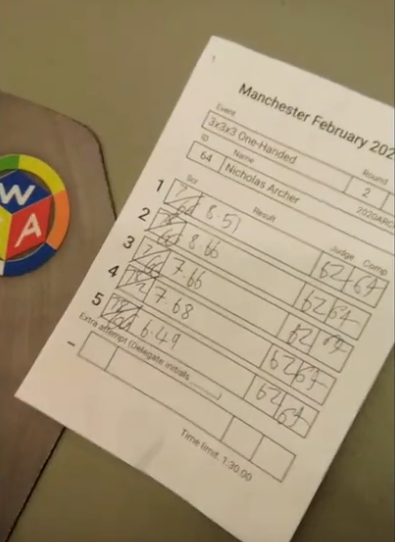 Nicholas Archer breaks 3x3 one-handed world record again!