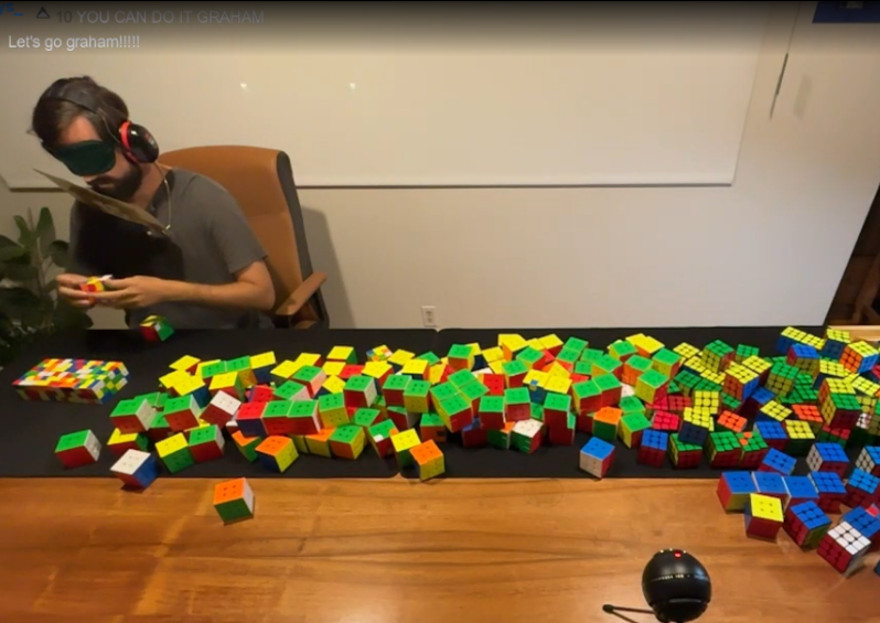 Graham Siggins solves 288 cubes blindfolded!
