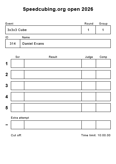 Cubing Competition Scorecard Generator