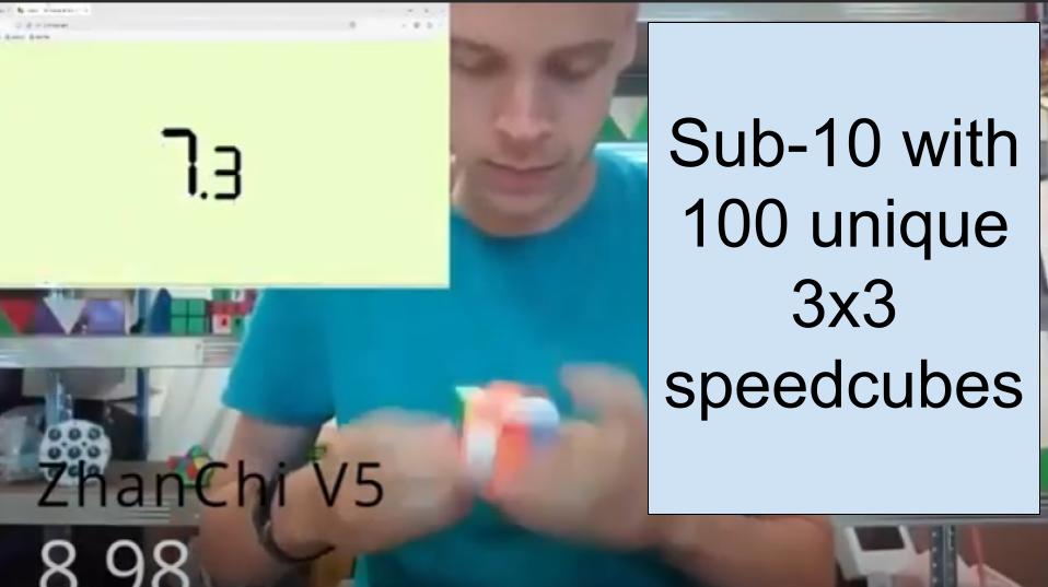 Solving 100 different 3x3 cubes in under 10 seconds.