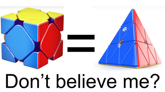 A Skewb is a shape mod of a Pyraminx.