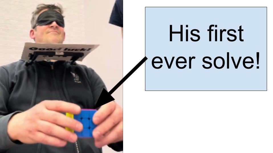 Non cuber solves his first cube blindfolded at an official competition!